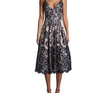 Eliza J Navy and Cream Floral Midi Dress